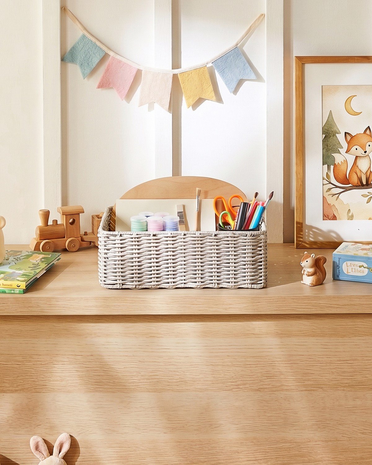 Çocuk Odası Yıkanabilir Gri PP Rattan Sepet 33 x 23 x 11 cm