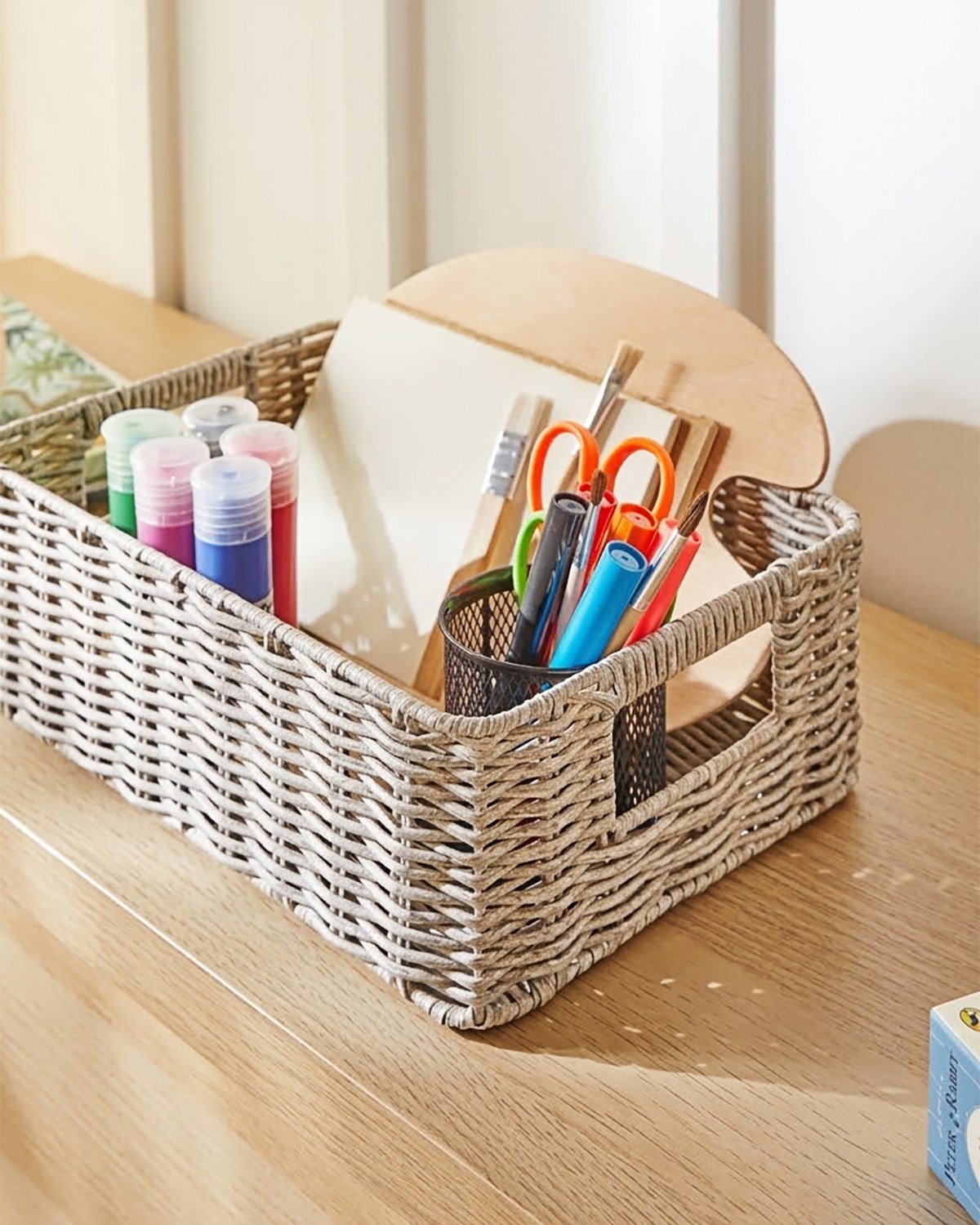 Çocuk Odası Yıkanabilir Gri PP Rattan Sepet 33 x 23 x 11 cm