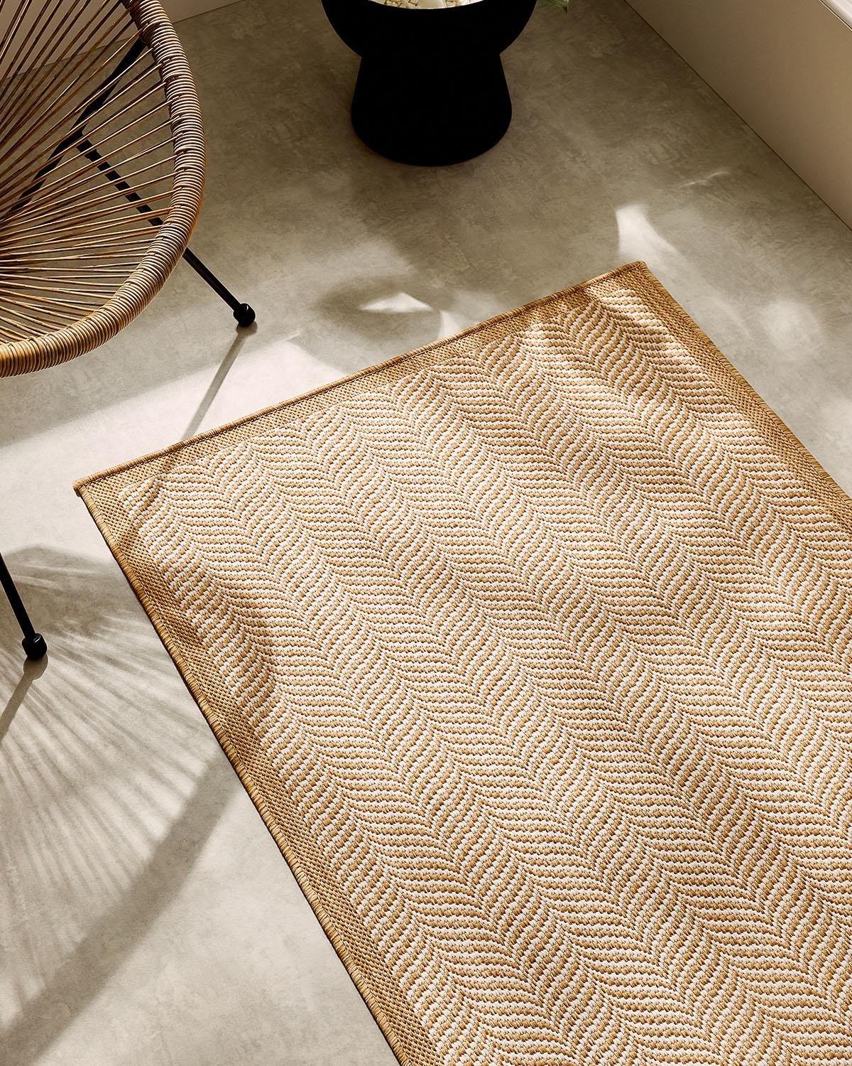 Leke Tutmaz İç Dış Mekan Bej Renk Balıksırtı Halı Kilim 80 x 150 cm
