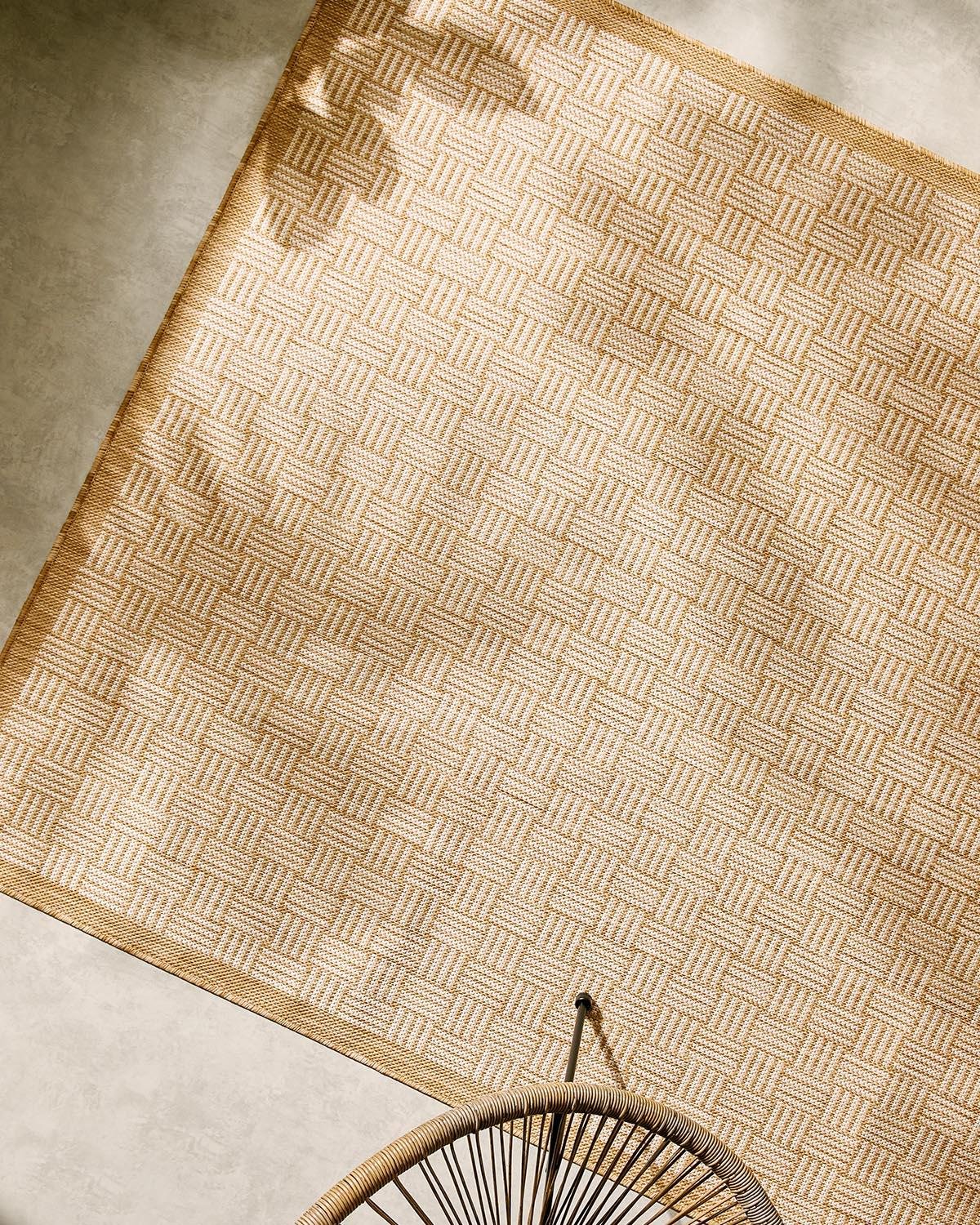 Leke Tutmaz İç Dış Mekan Bej Renk Hasır Desenli Halı Kilim 160 x 230 cm