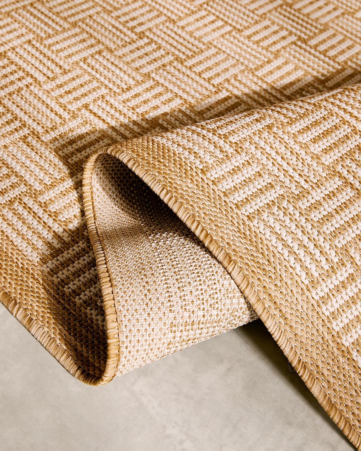 Leke Tutmaz İç Dış Mekan Bej Renk Hasır Desenli Halı Kilim 160 x 230 cm