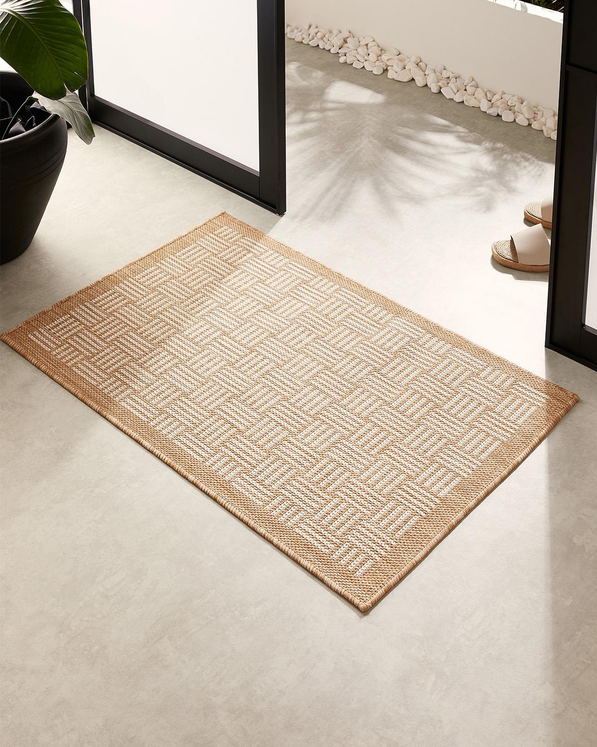 Leke Tutmaz İç Dış Mekan Bej Renk Hasır Desenli Paspas 60 x 90 cm