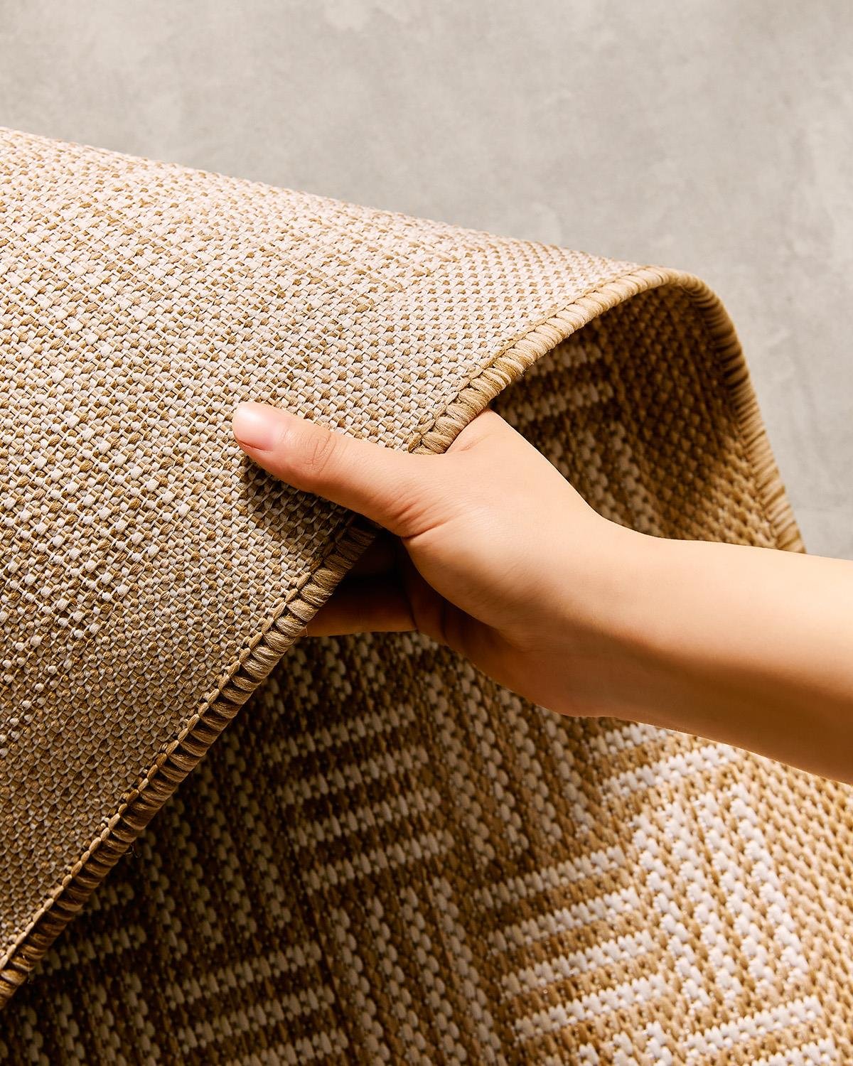 Leke Tutmaz İç Dış Mekan Bej Renk Hasır Desenli Halı Kilim 160 x 230 cm