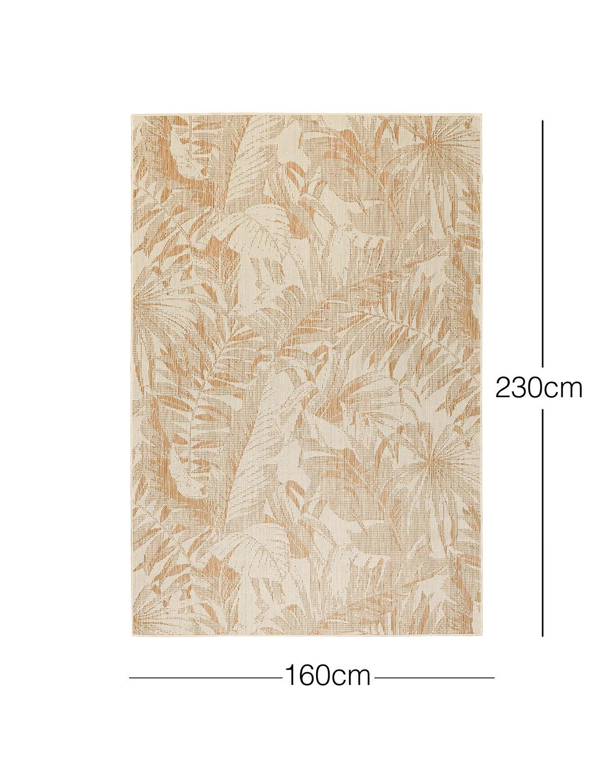 Leke Tutmaz İç Dış Mekan Bej Renk Tropikal Desenli Halı Kilim 160 x 230 cm