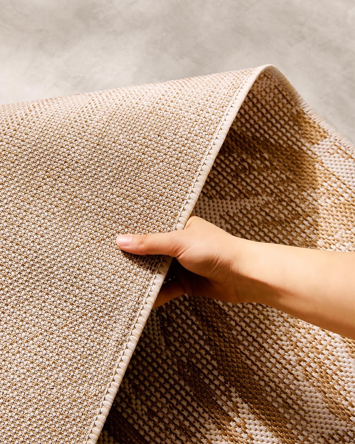 Leke Tutmaz İç Dış Mekan Bej Renk Tropikal Desenli Halı Kilim 160 x 230 cm