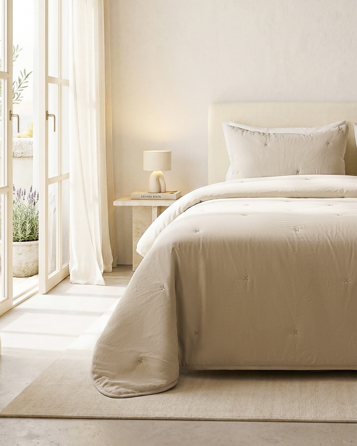 Nakışlı Bej Tek Kişilik Yatak Örtüsü Seti 1 Adet 180 x 230 / 1 Adet 50 x 70 cm