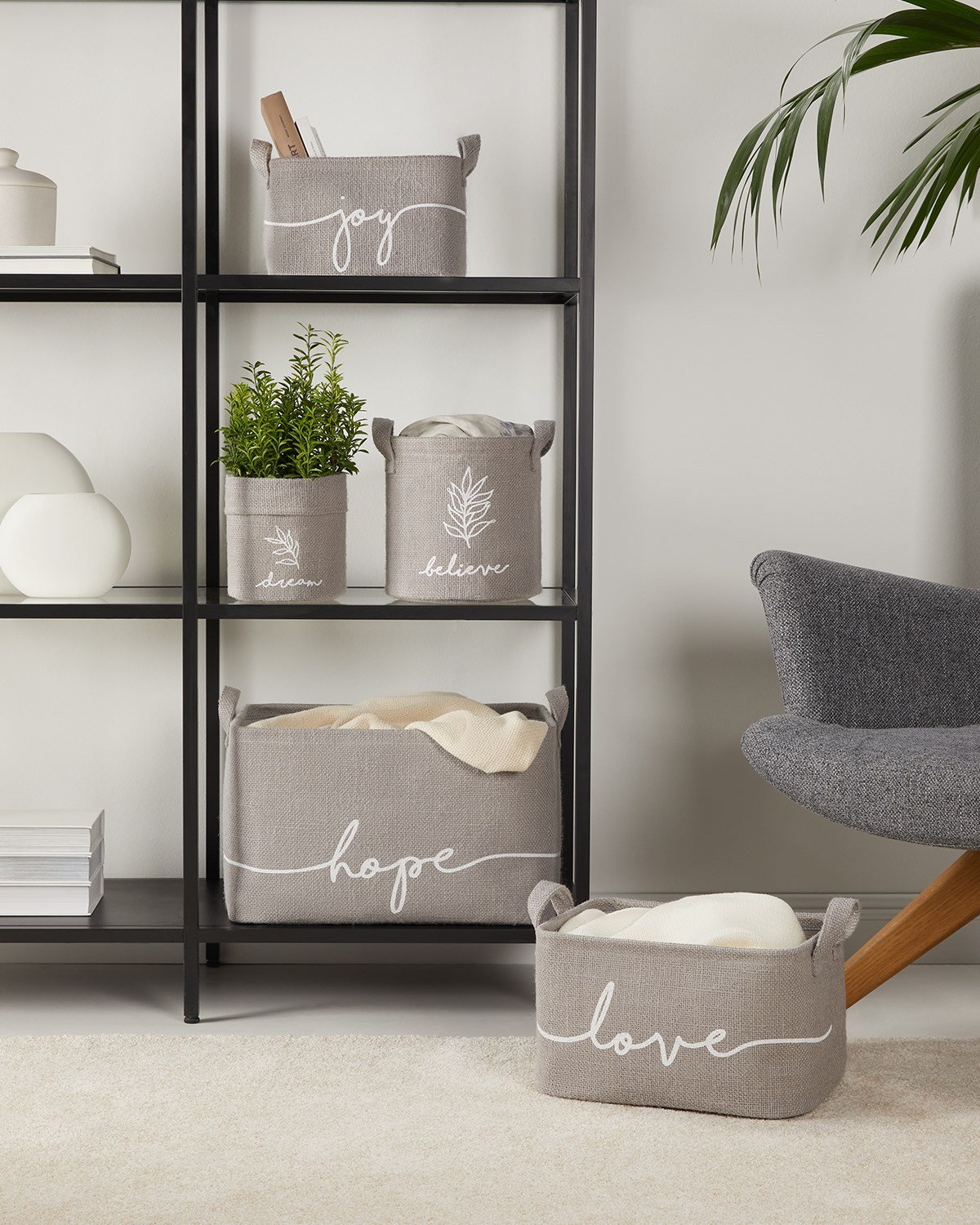 OCEAN HOME 2'li Gri Jüt Sepet Set // 24x17x14+20x20