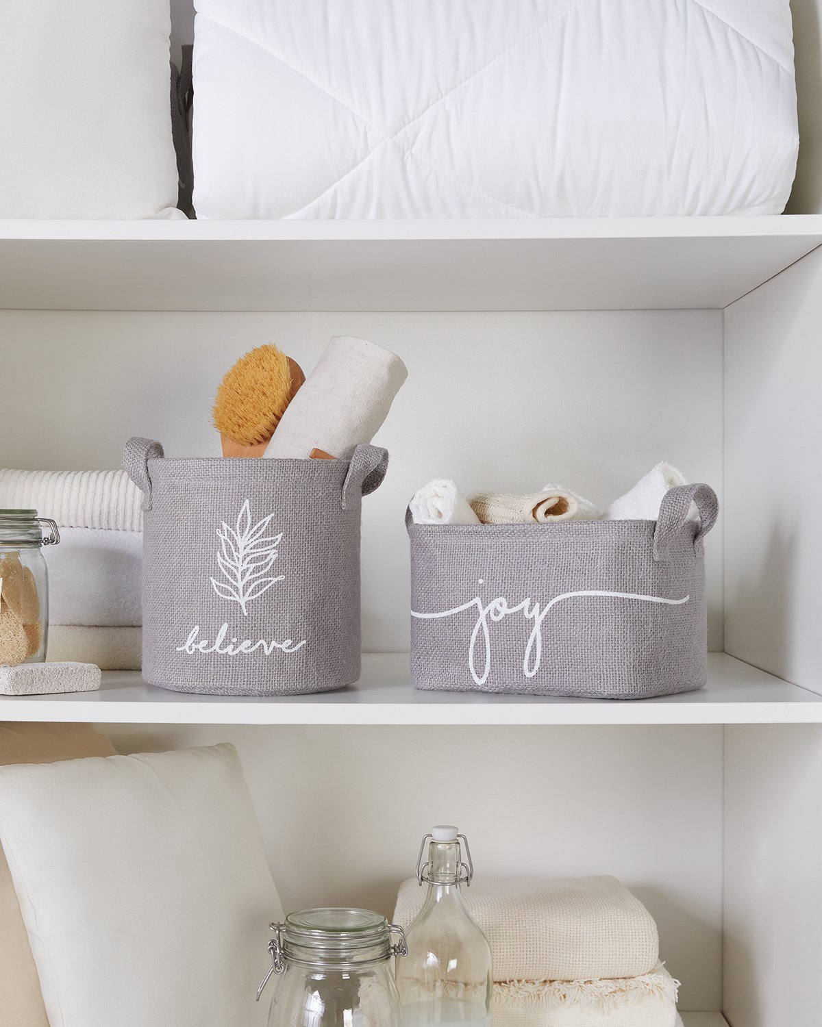 OCEAN HOME 2'li Gri Jüt Sepet Set // 24x17x14+20x20