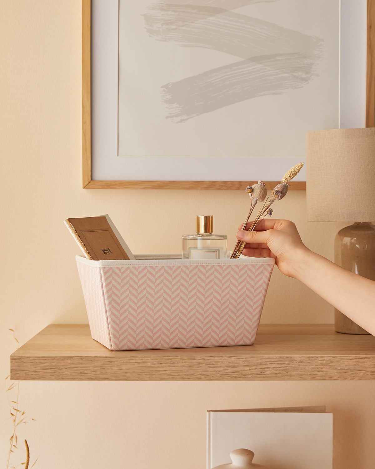 Ocean Home 2'li Pembe Desenli Kumaş Kutu Set // 27x20x13,5+25x34x18