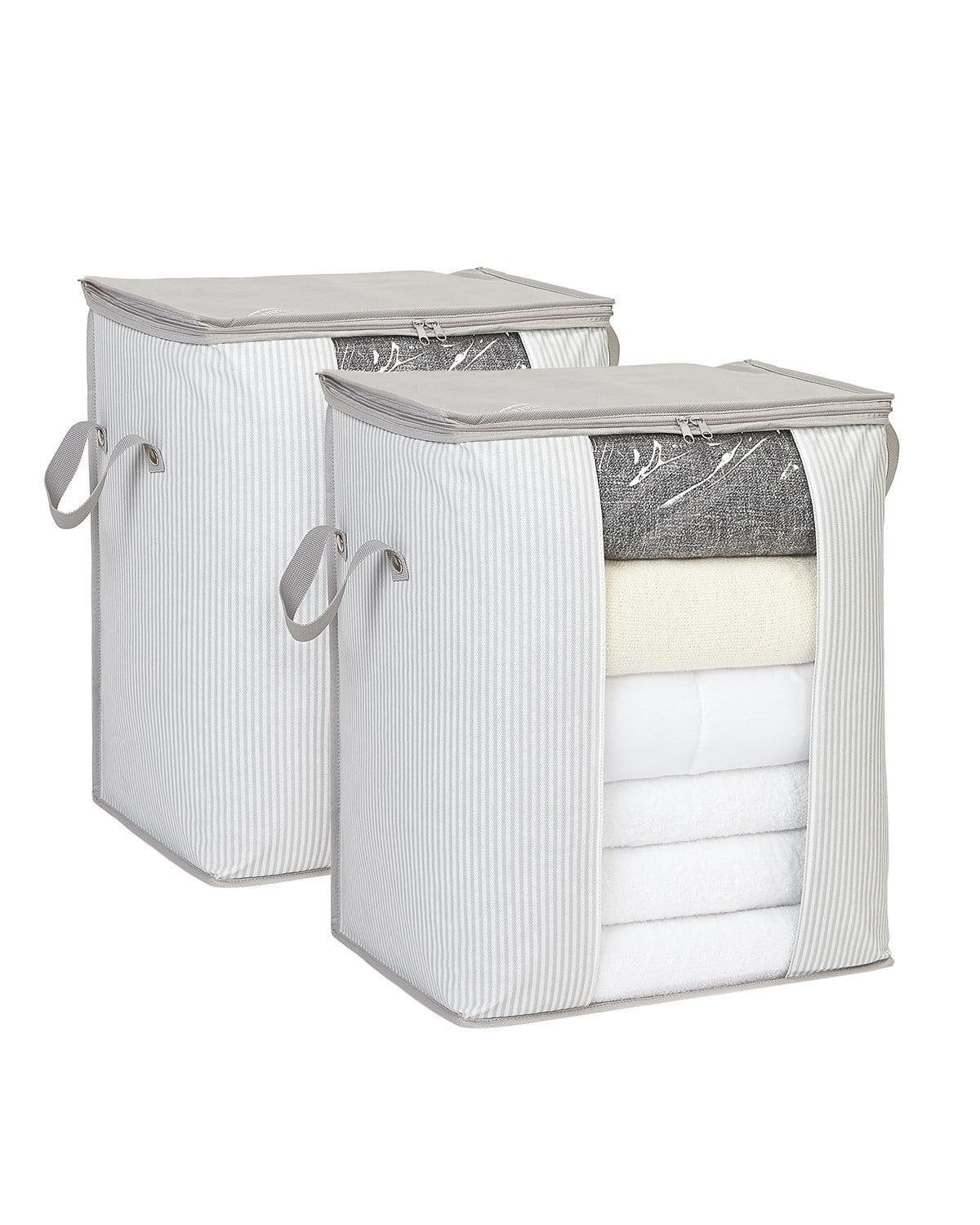 Ocean Home 2'li Pvc Pencereli Stuff&Things Gri Çizgili Hurç // 45x30x50