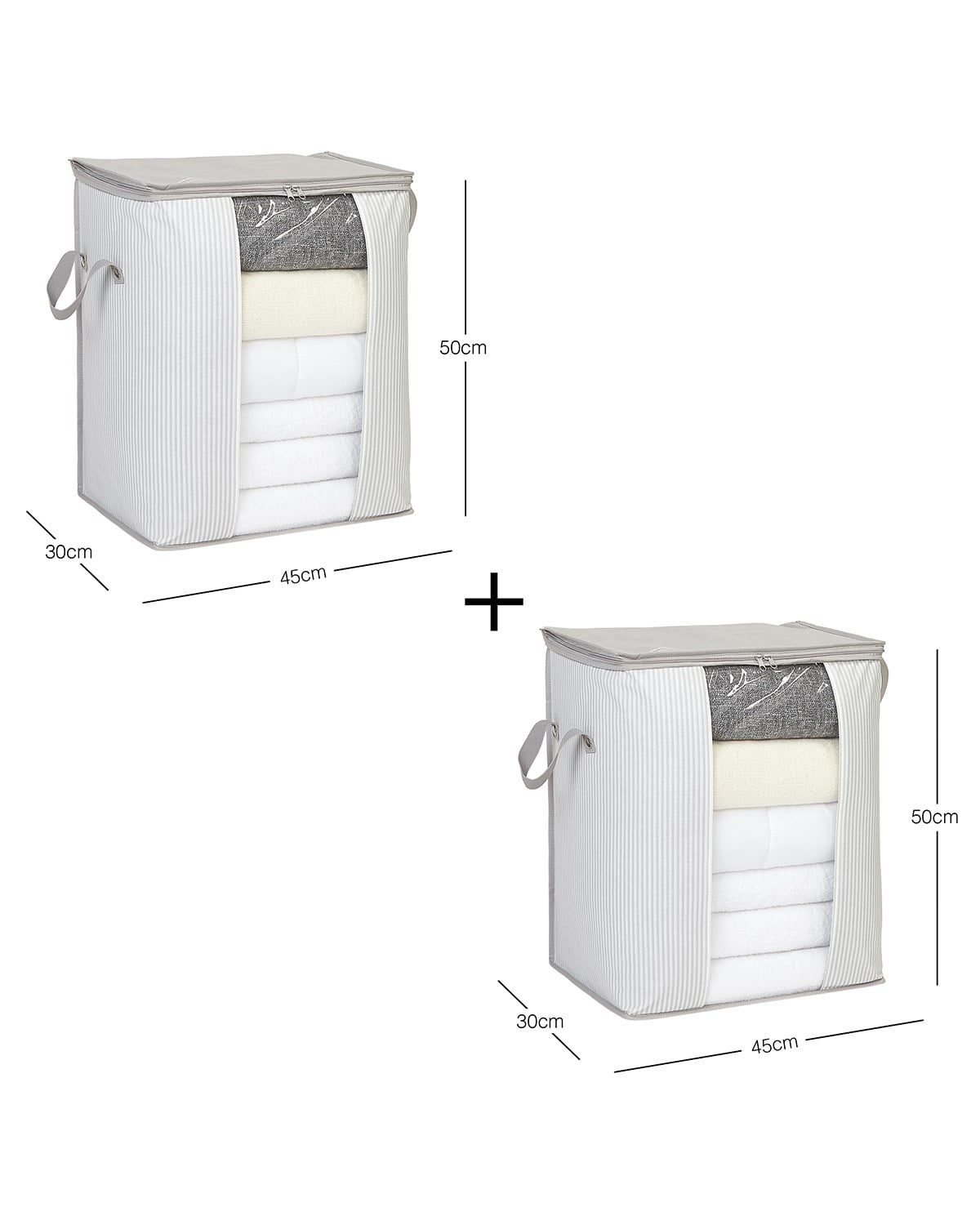 Ocean Home 2'li Pvc Pencereli Stuff&Things Gri Çizgili Hurç // 45x30x50