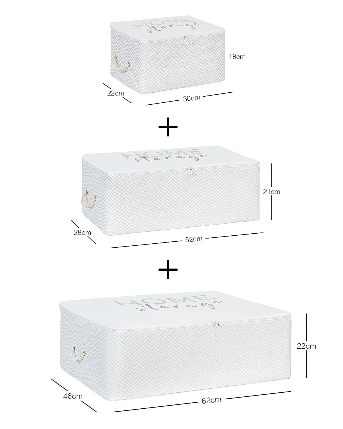 Ocean Home 3'lü Gri Desenli Kumaş Hurç Set 30x22x18+52x28x21+62x46x22