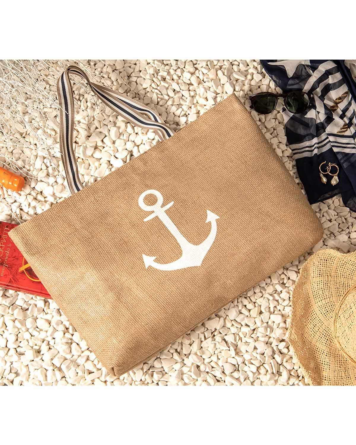 OCEAN HOME Çapa Baskılı Jüt Plaj Çantası