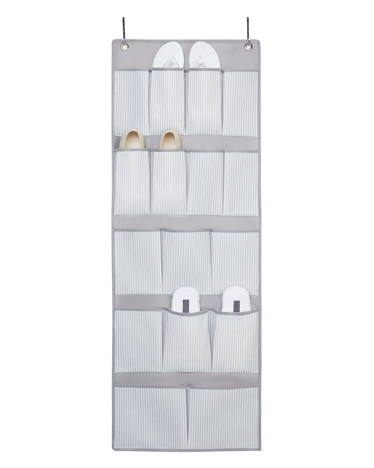 OCEAN HOME Gri Çizgili 16 Gözlü Kapı Arkası Organizer