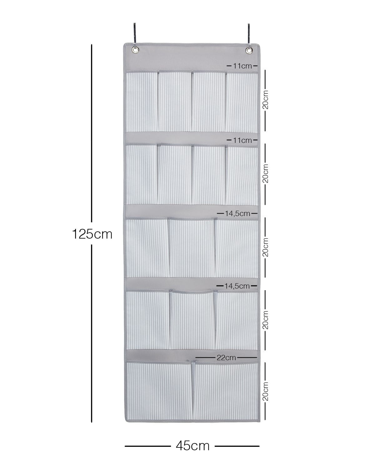 OCEAN HOME Gri Çizgili 16 Gözlü Kapı Arkası Organizer