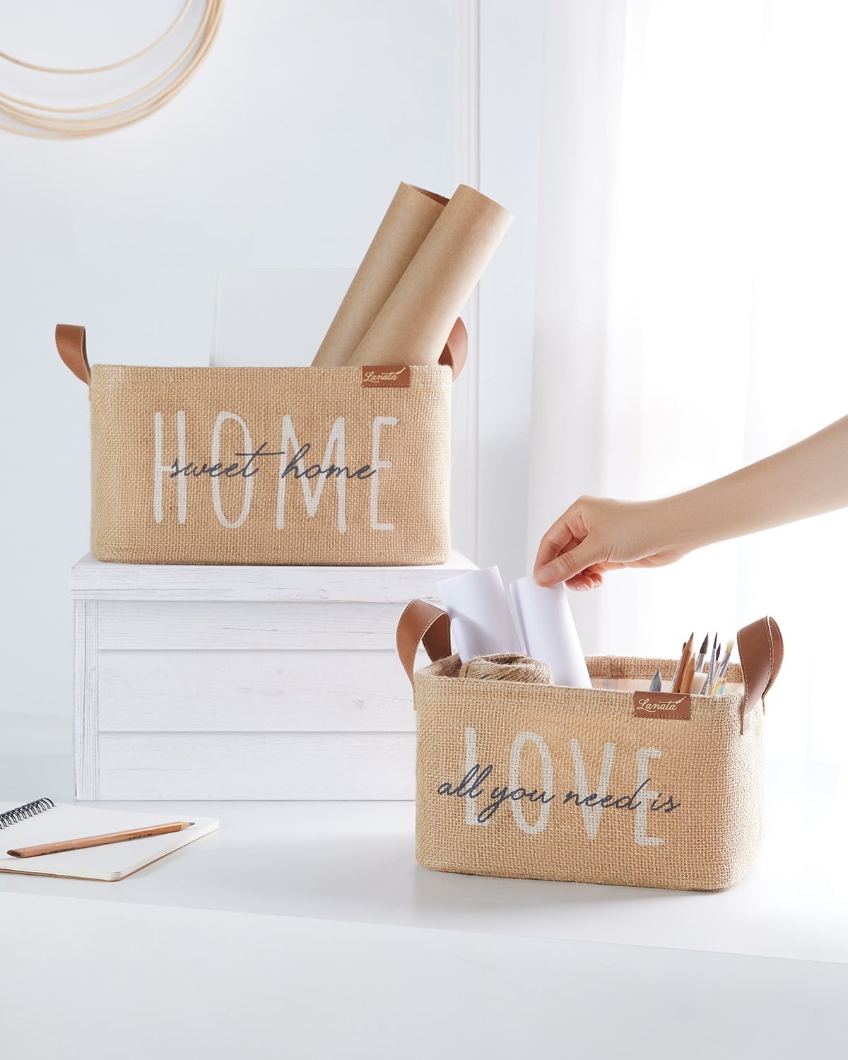 OCEAN HOME Lanata 2'li Astarlı Jüt Sepet