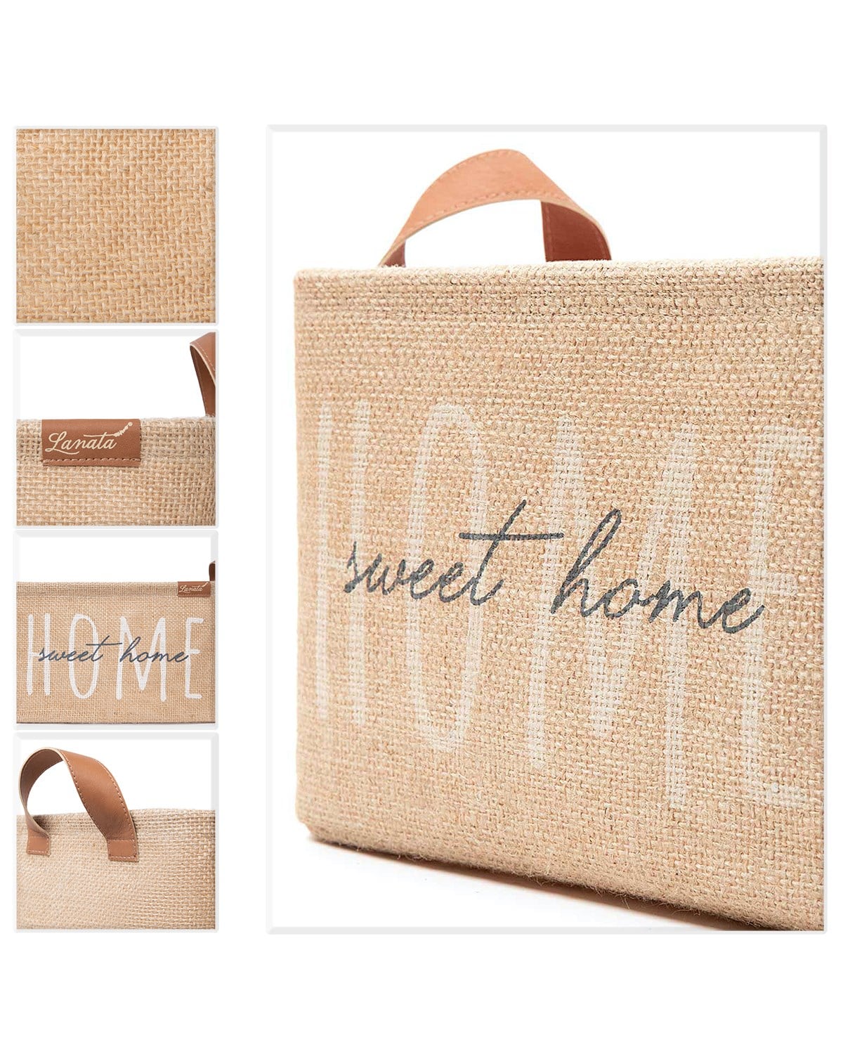 OCEAN HOME Lanata Home Sweet Home Baskılı Dikdörtgen Jüt Sepet //30x21x18