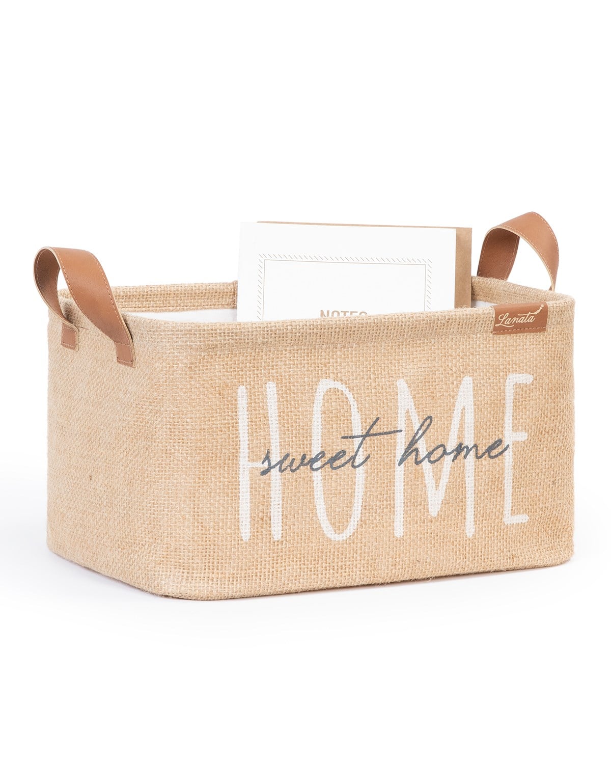 OCEAN HOME Lanata Home Sweet Home Baskılı Dikdörtgen Jüt Sepet //30x21x18