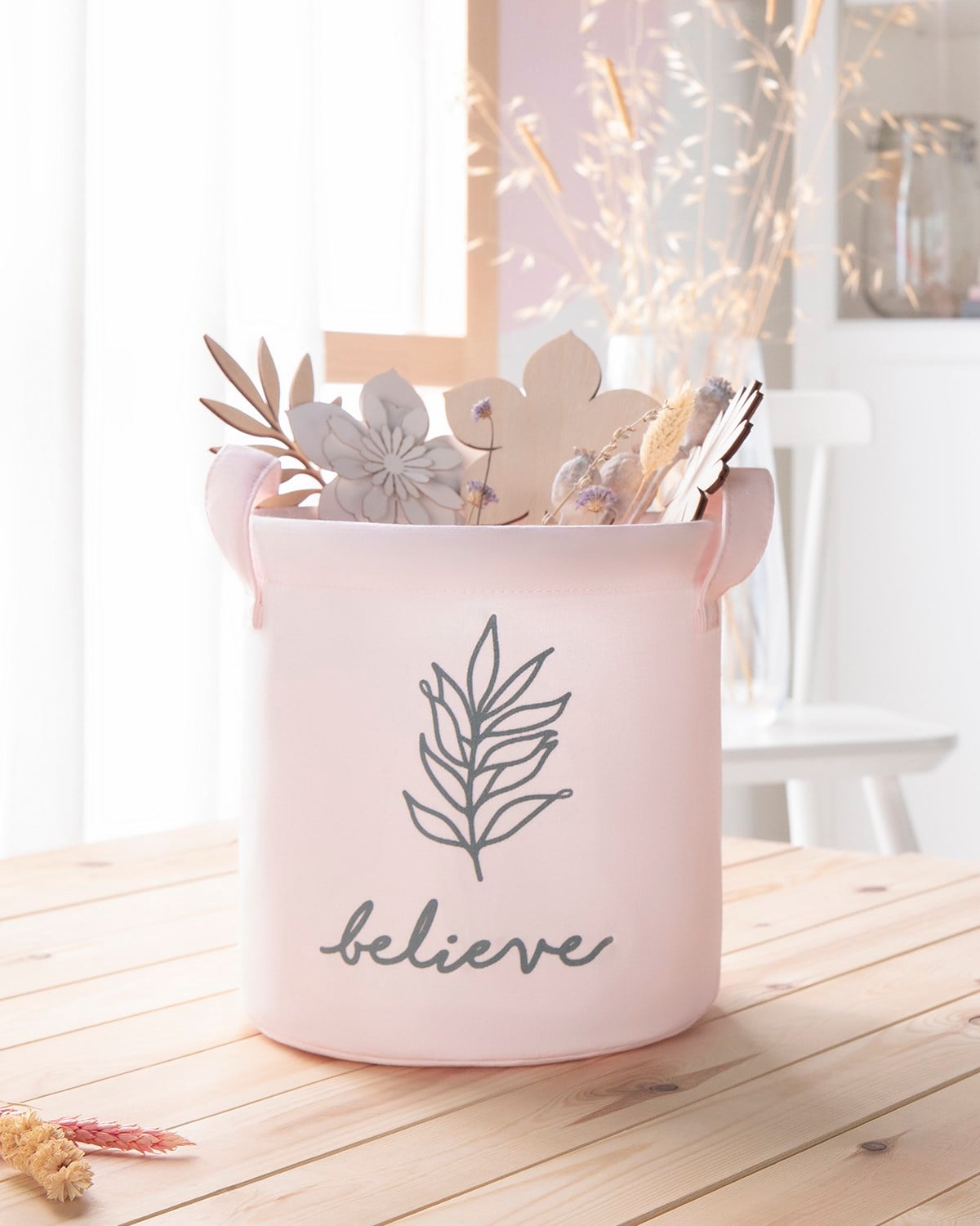 OCEAN HOME Pembe Believe Baskılı  Sepet //20x20