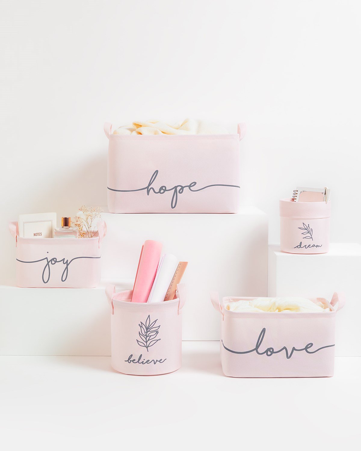 OCEAN HOME Pembe Believe Baskılı  Sepet //20x20