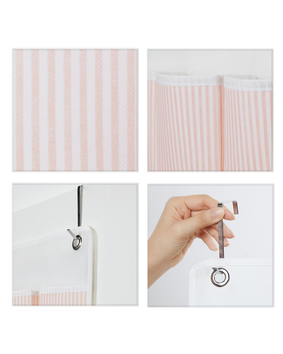 OCEAN HOME Pembe Çizgili 16 Gözlü Kapı Arkası Organizer