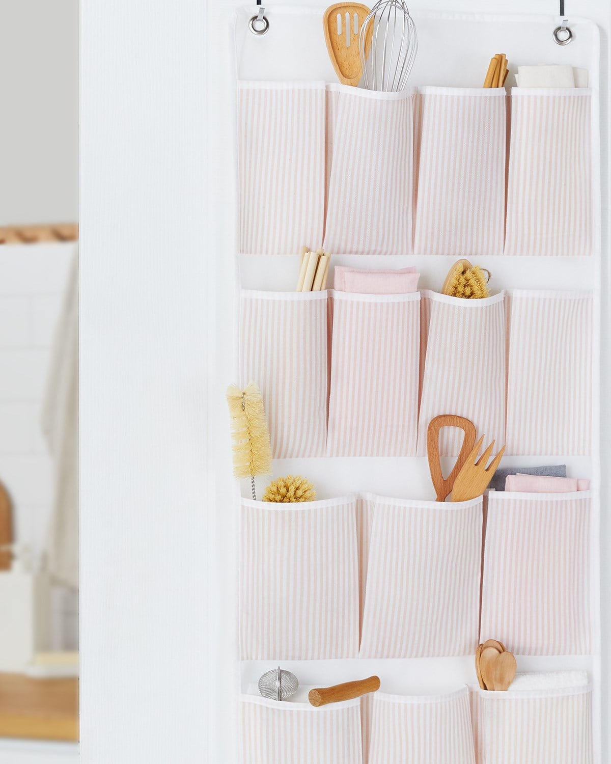 OCEAN HOME Pembe Çizgili 16 Gözlü Kapı Arkası Organizer