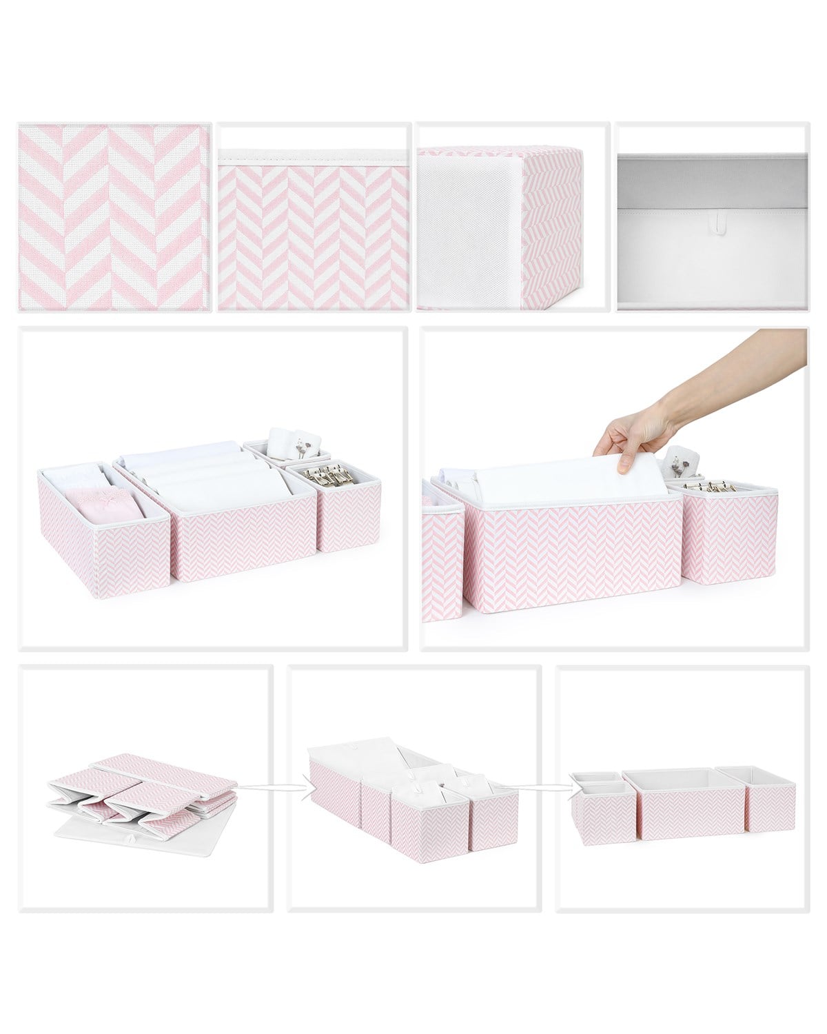 Ocean Home Pembe Desenli Kumaş Çekmece İçi Organizer Set