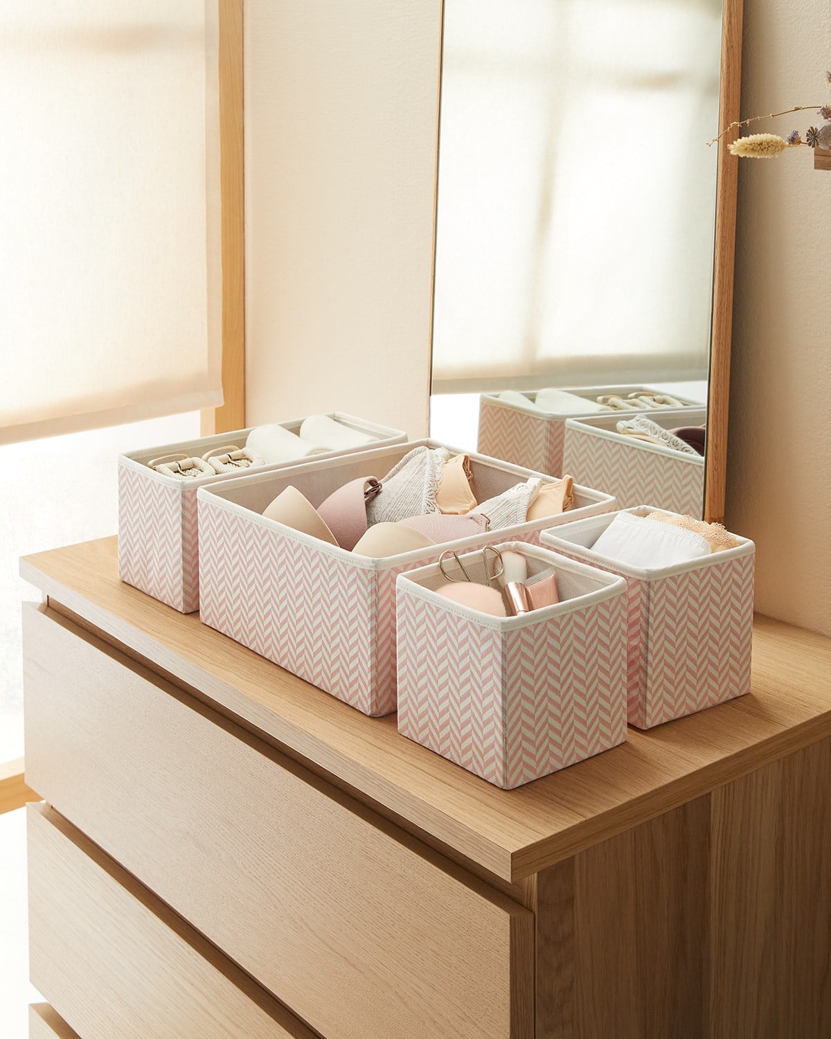 Ocean Home Pembe Desenli Kumaş Çekmece İçi Organizer Set