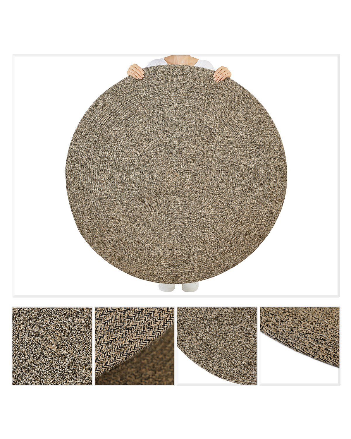 Ocean Home Siyah Kırçıllı Jüt Halı Kilim 120 cm çap