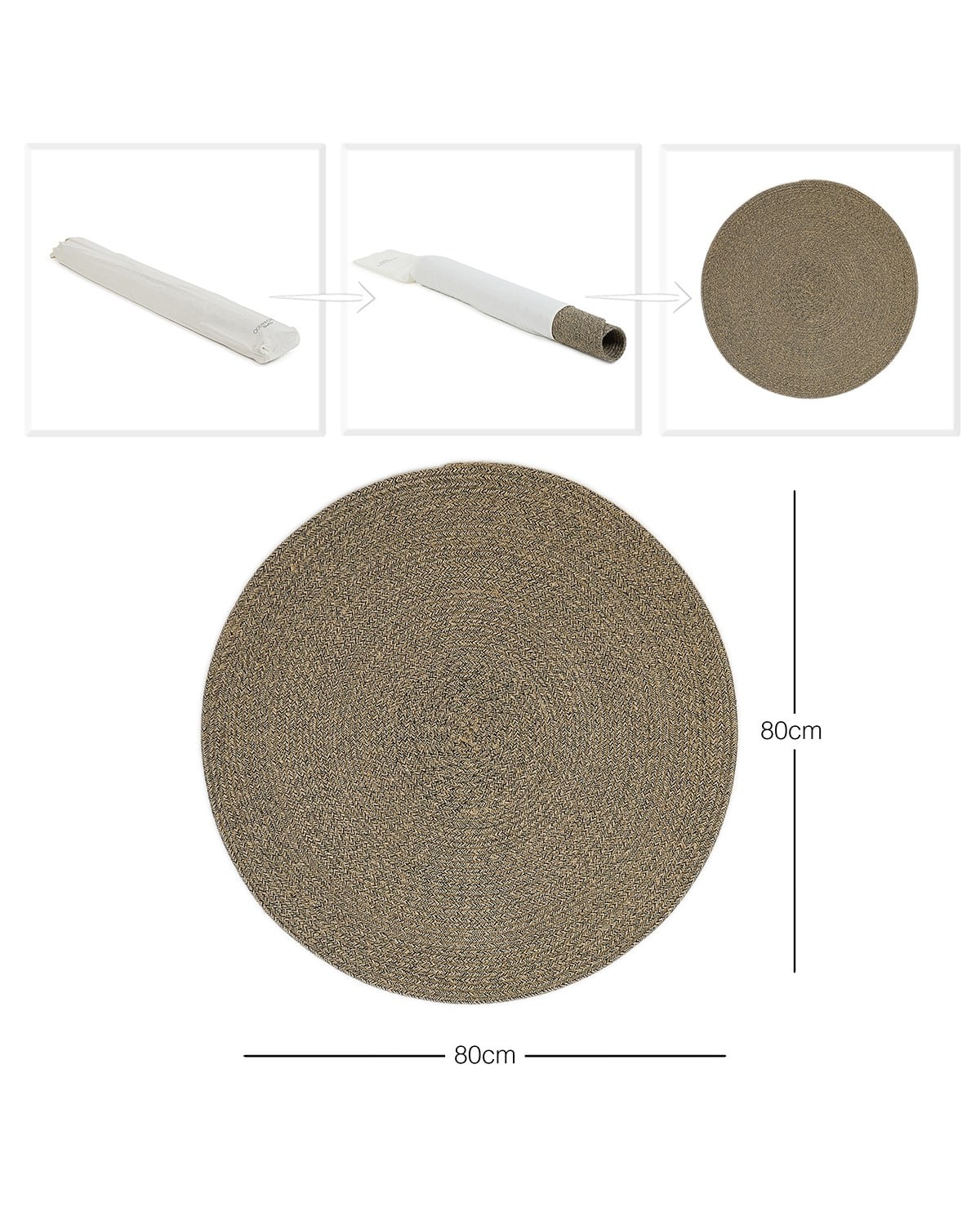 Ocean Home Siyah Kırçıllı Jüt Halı Kilim 80 Cm Çap