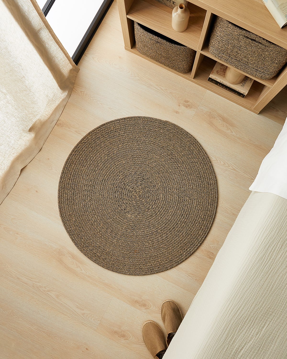 Ocean Home Siyah Kırçıllı Jüt Halı Kilim 80 Cm Çap