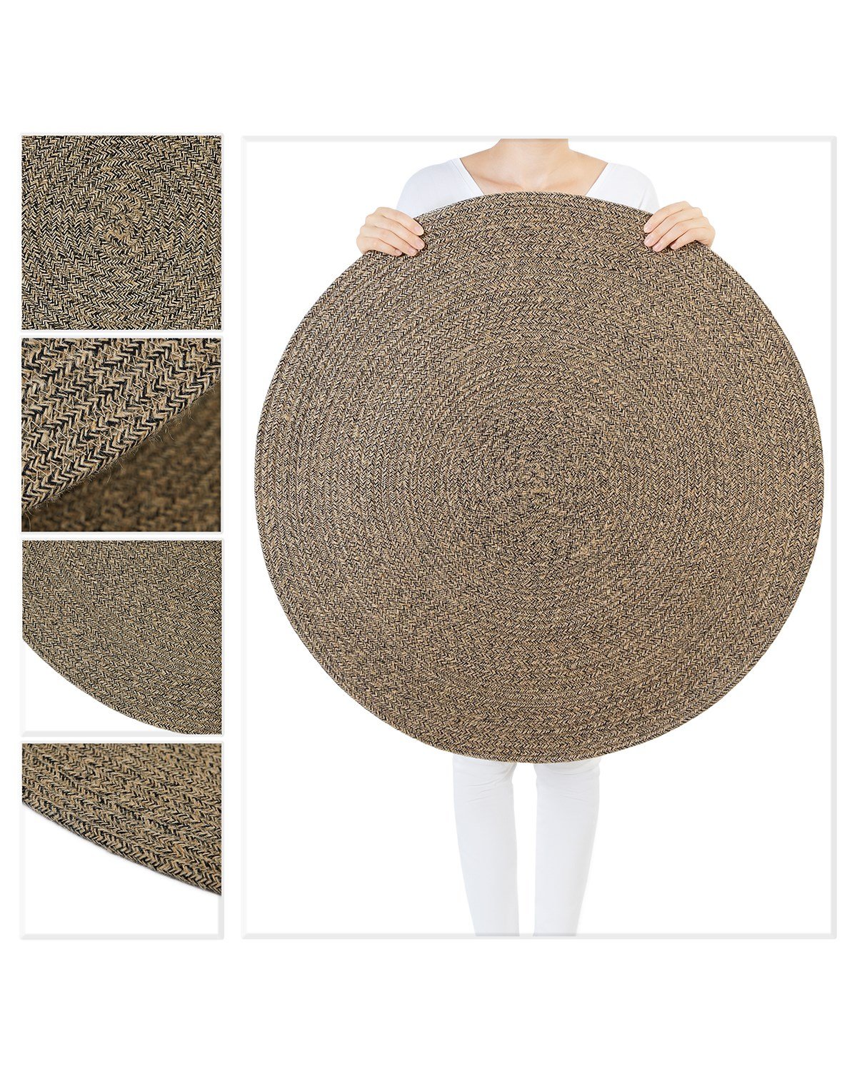 Ocean Home Siyah Kırçıllı Jüt Halı Kilim 80 Cm Çap
