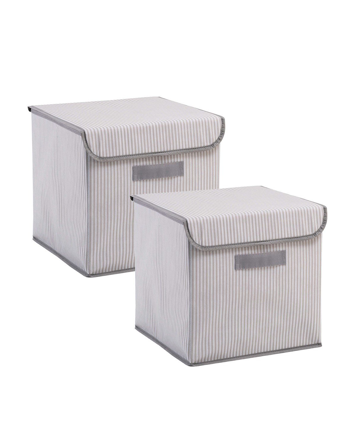 Ocean Home Textile 2'li Gri Çizgili Kapaklı Kutu Set 30x30x30 cm