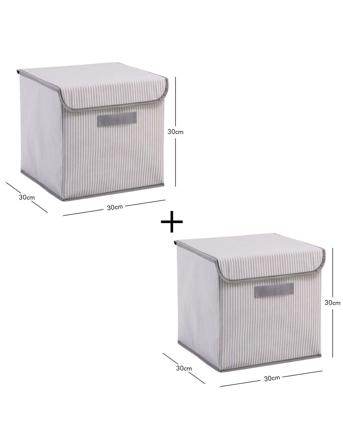 Ocean Home Textile 2'li Gri Çizgili Kapaklı Kutu Set 30x30x30 cm