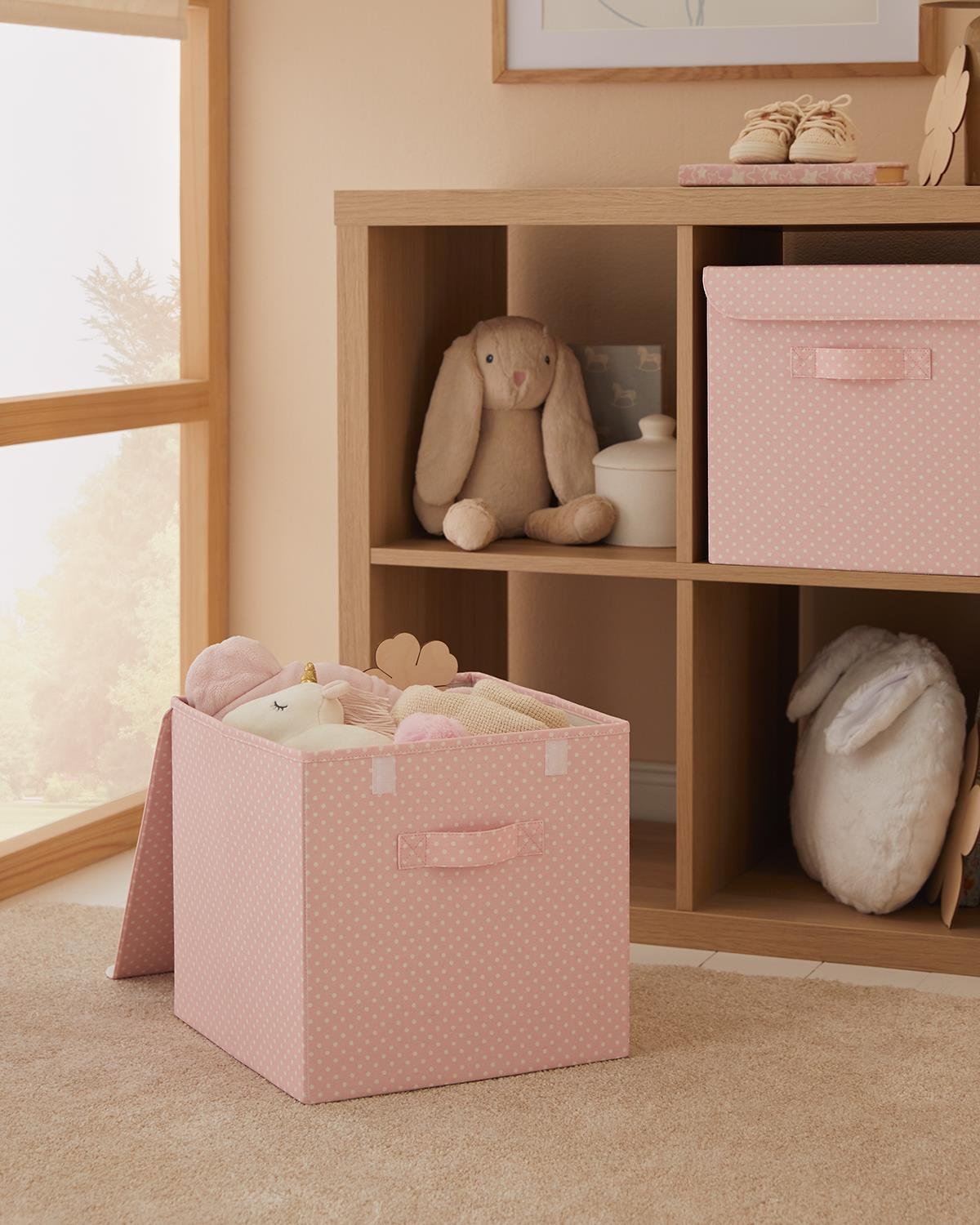 Ocean Home Textile 2'li Pembe Puantiyeli Pamuklu Kapaklı Kutu Set 30x30x30 cm