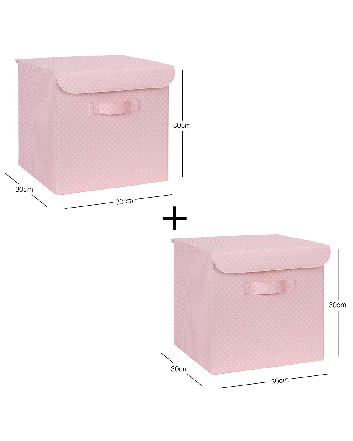 Ocean Home Textile 2'li Pembe Puantiyeli Pamuklu Kapaklı Kutu Set 30x30x30 cm
