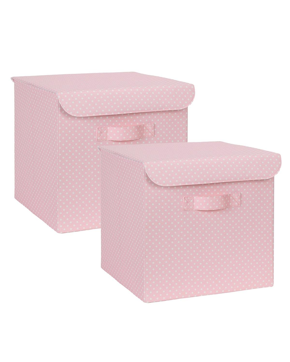 Ocean Home Textile 2'li Pembe Puantiyeli Pamuklu Kapaklı Kutu Set 30x30x30 cm