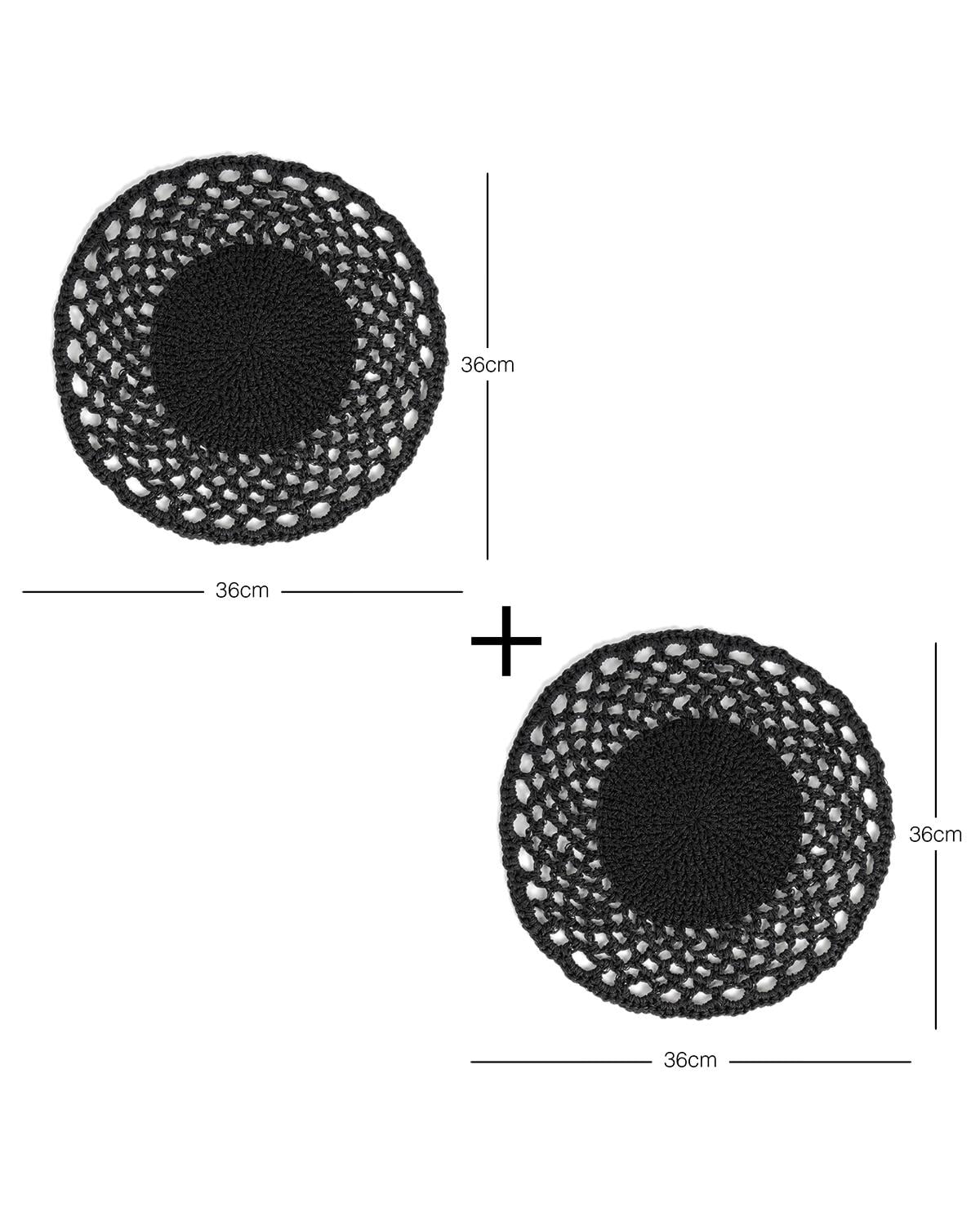 Ocean Home Textile 2'li Siyah Renk Rafya Amerikan Servis Ø 36 cm