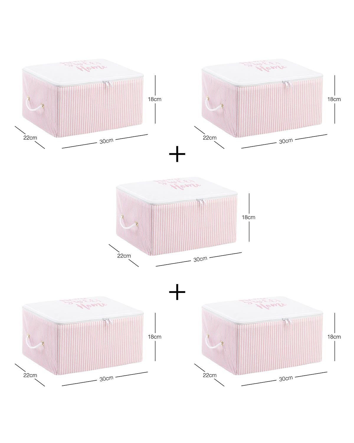 Ocean Home Textile 5'li Küçük Boy Pembe Çizgili Home Sweet Home Hurç Set 30 x 22 x 18 cm