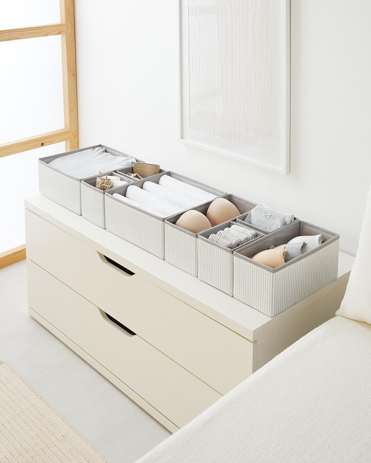 Ocean Home Textile 8'li Gri Çizgili Çekmece İçi Düzenleyici Kutu Set 2 Adet 28 x 28 x 13 / 2 Adet 28 x 13 x 13 / 4 Adet 14 x 14 x 13 cm