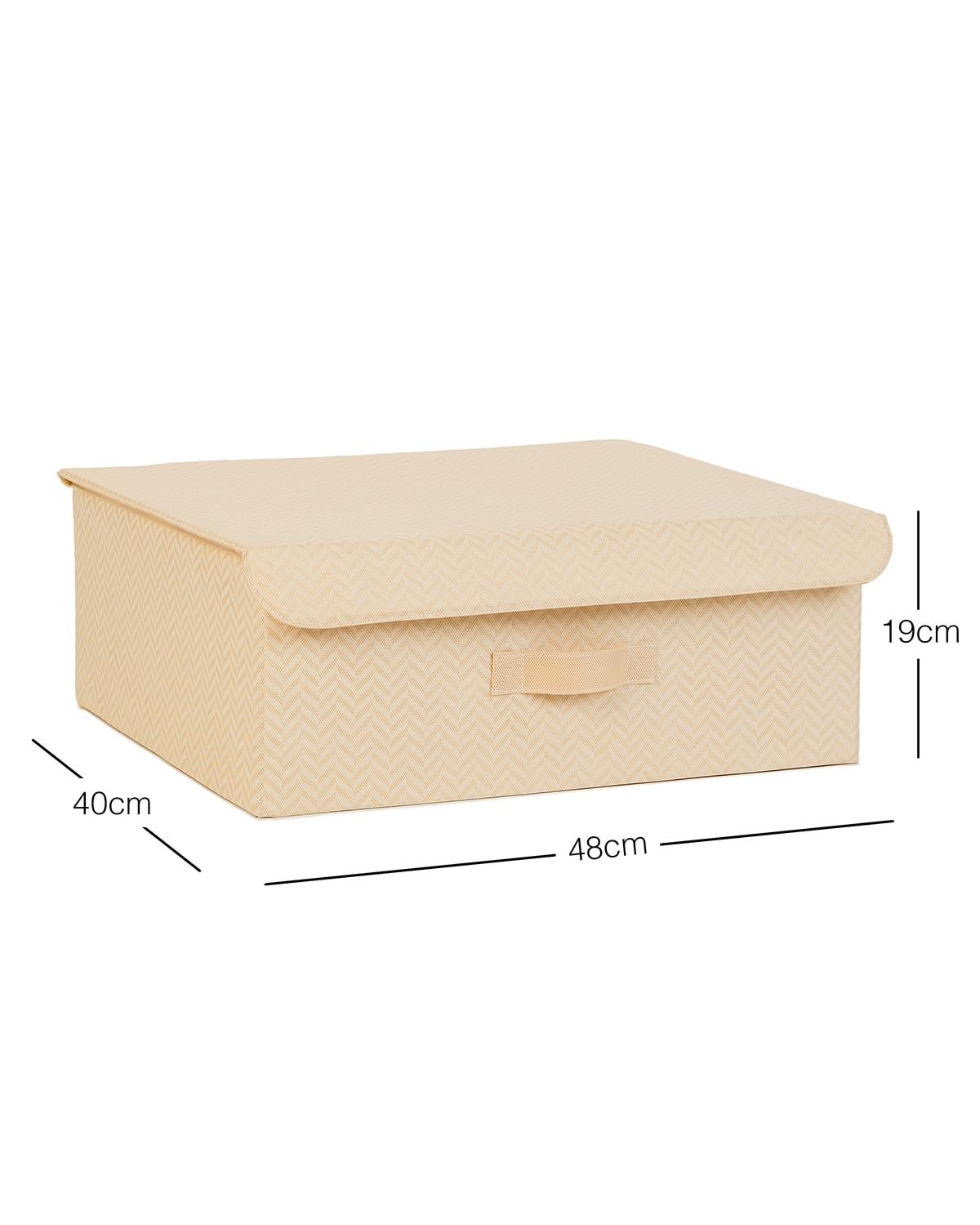 Ocean Home Textile Bej Balıksırtı Kapaklı Kutu 48 x 40 x 19 cm