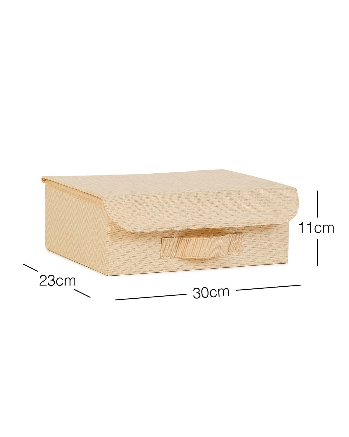 Ocean Home Textile Bej Balıksırtı Kapaklı Kutu 30 x 23 x 11 cm