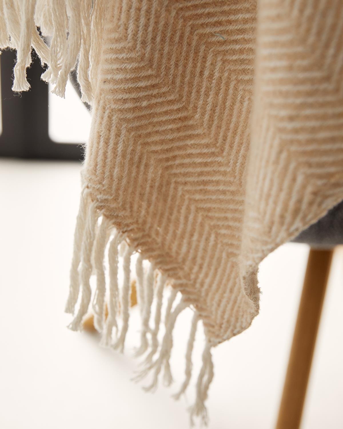 Ocean Home Textile Bej Balıksırtı Pamuklu Tv Battaniyesi 130 x 170 cm