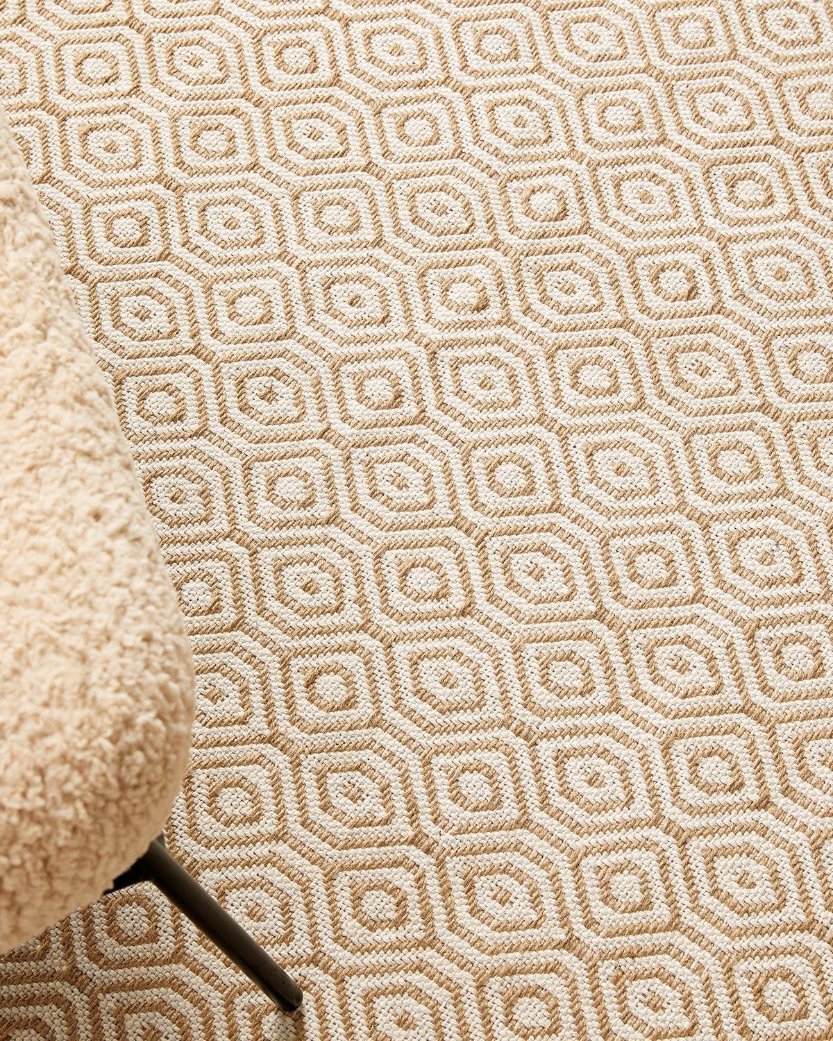Ocean Home Textile Ekru Renk Karo Desenli Jüt Halı Kilim 160 x 230 cm