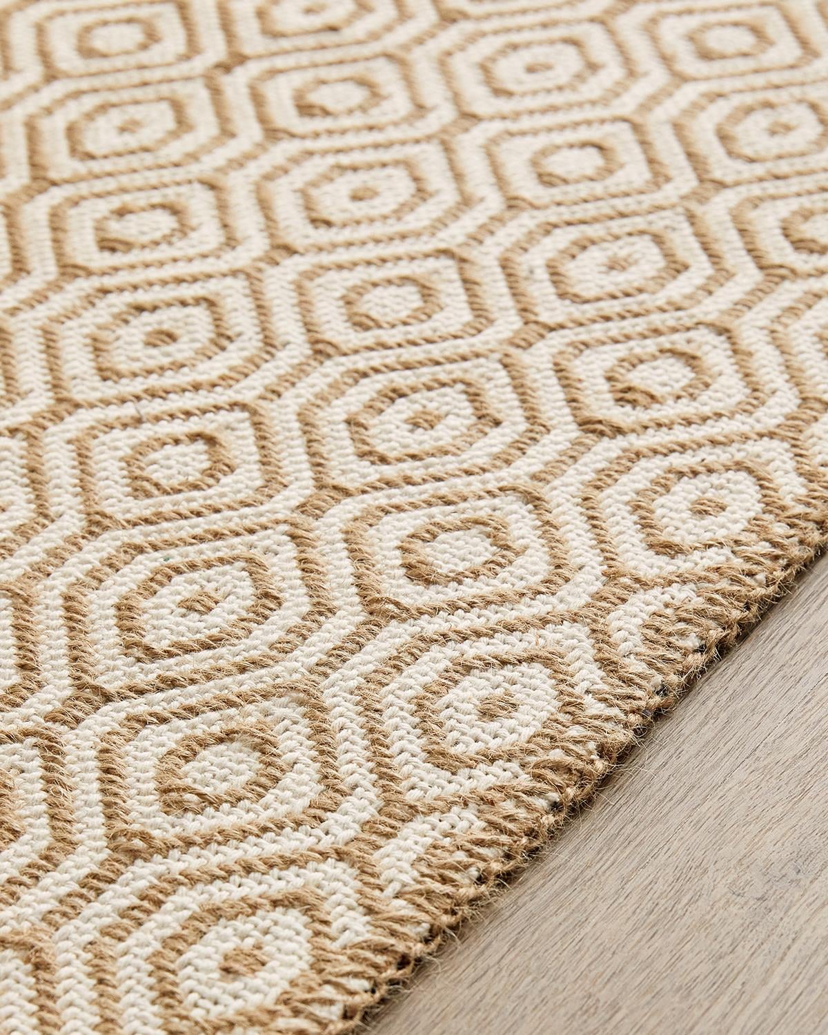 Ocean Home Textile Ekru Renk Karo Desenli Jüt Halı Kilim 160 x 230 cm
