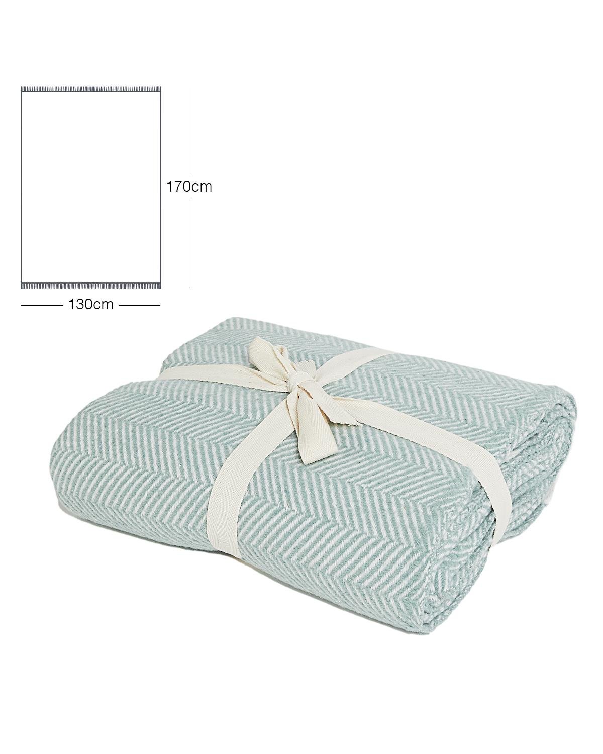 Ocean Home Textile Su Yeşili Balıksırtı Pamuklu Tv Battaniyesi 130 x 170 cm