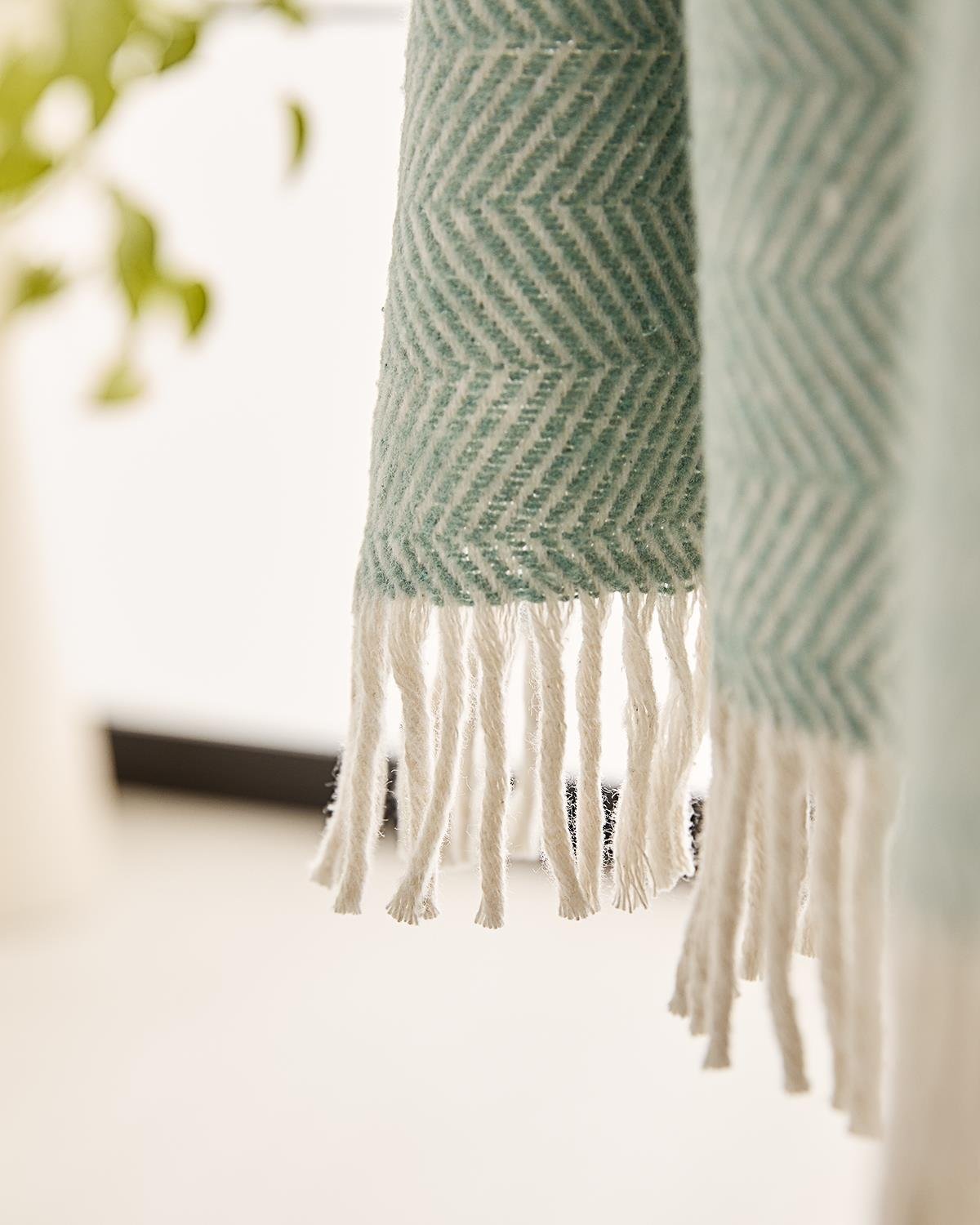 Ocean Home Textile Su Yeşili Balıksırtı Pamuklu Tv Battaniyesi 130 x 170 cm