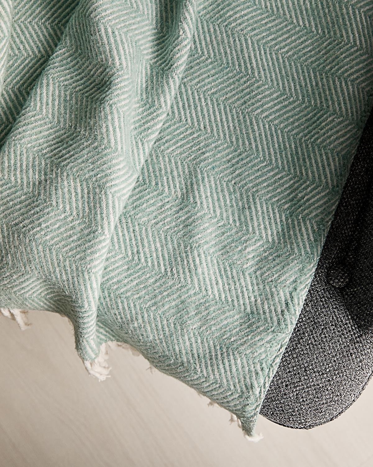 Ocean Home Textile Su Yeşili Balıksırtı Pamuklu Tv Battaniyesi 130 x 170 cm