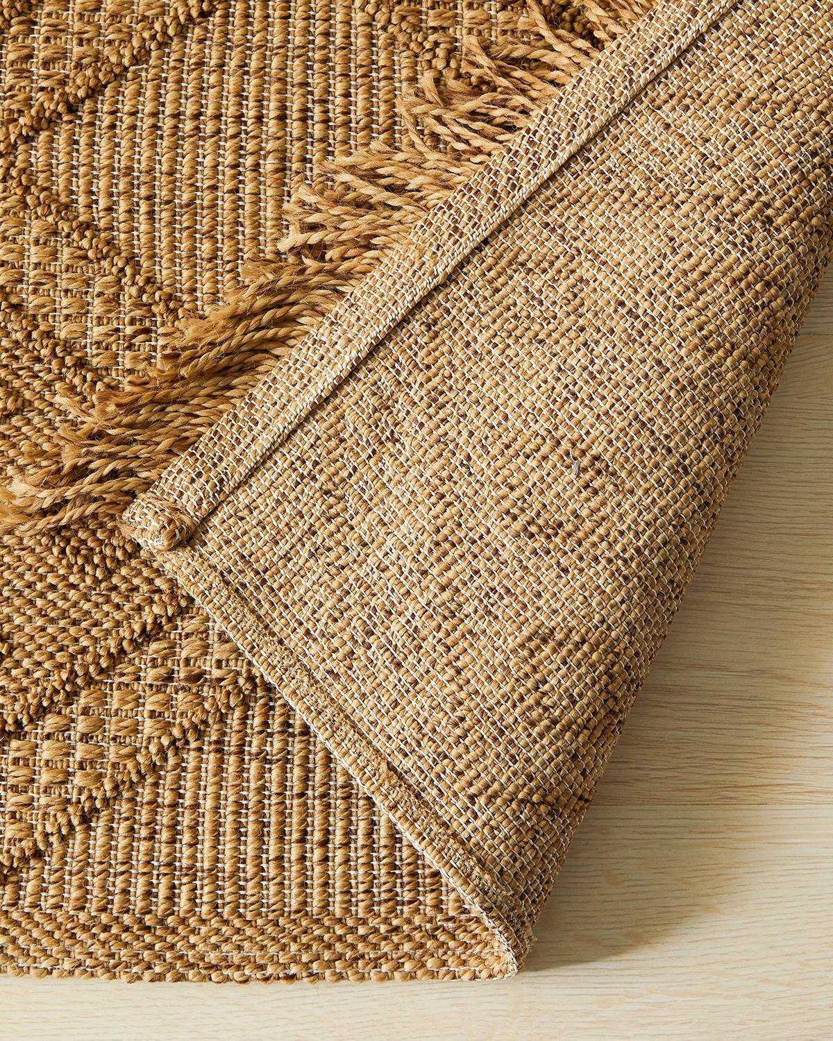 Ocean Home Textile Yıkanabilir Saçaklı Jüt Görünümlü Naturel Renk Karo Desenli Halı Kilim 160 x 230 cm