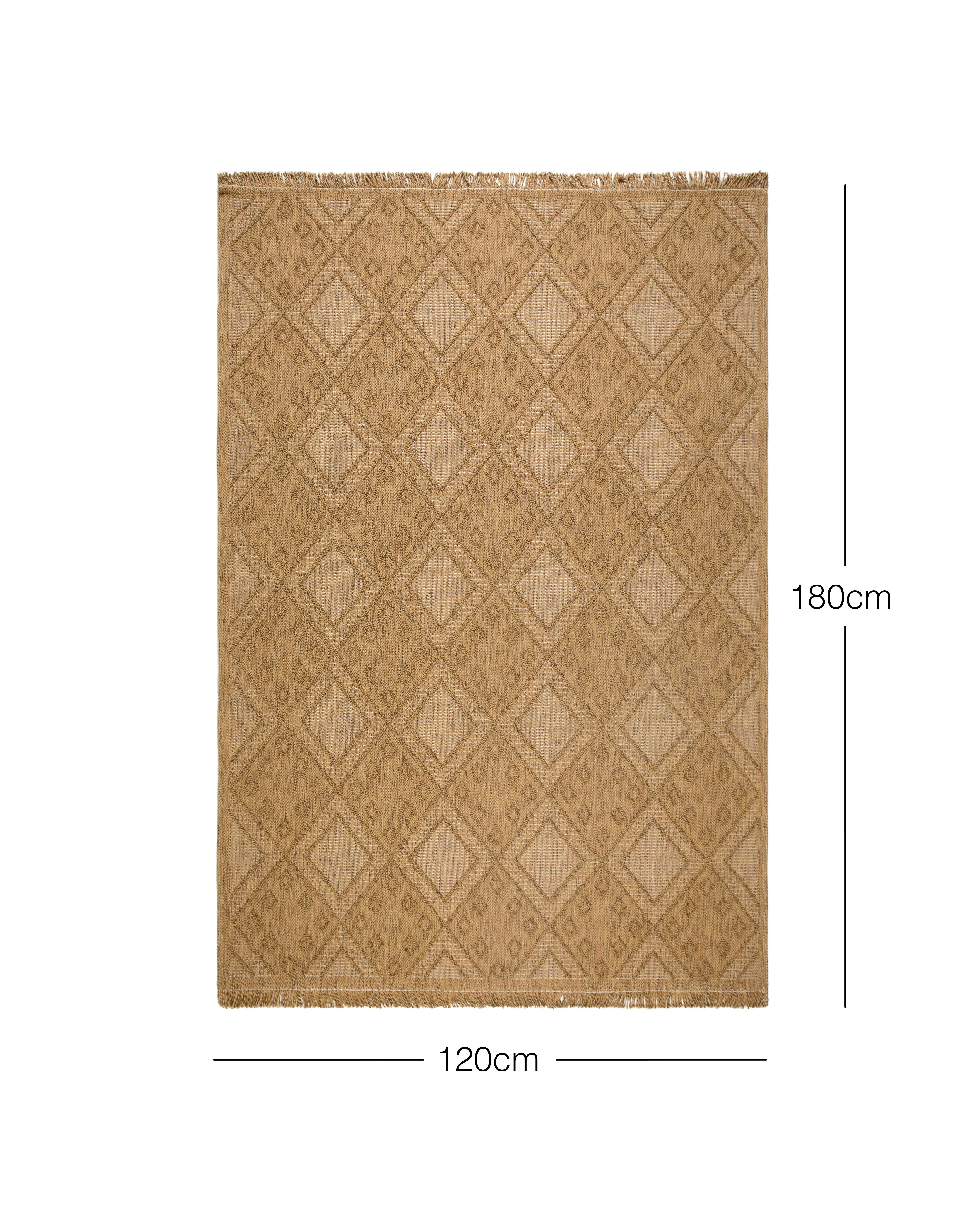 Ocean Home Textile Yıkanabilir Saçaklı Jüt Görünümlü Naturel Renk Karo Desenli Halı Kilim 120 x 180 cm